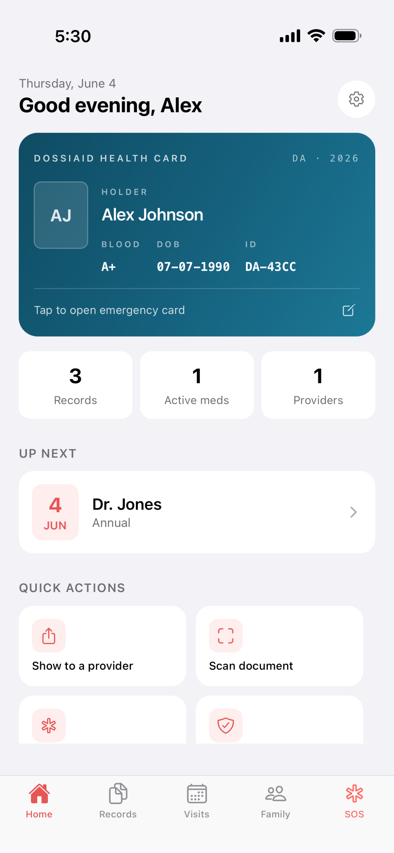 DossiAid home screen