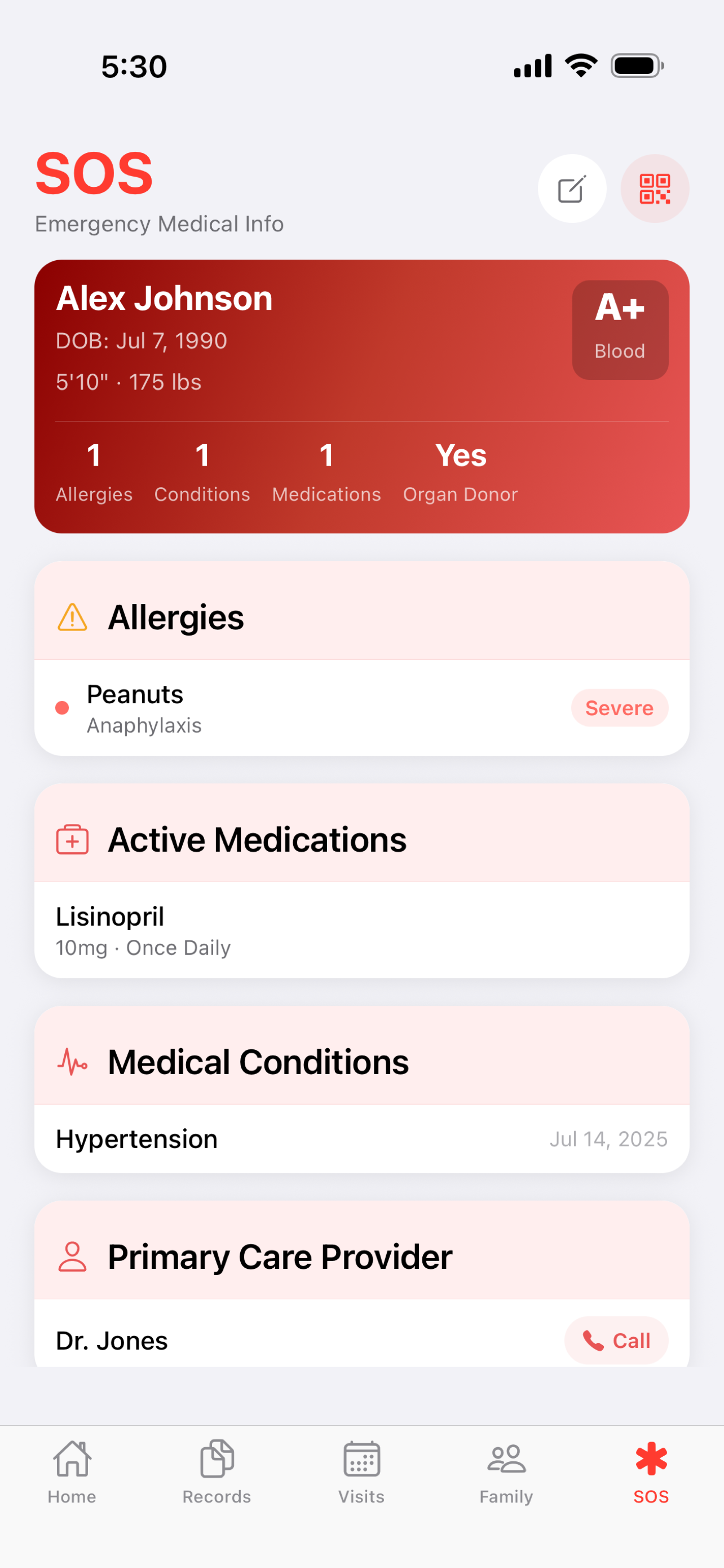 DossiAid SOS emergency screen